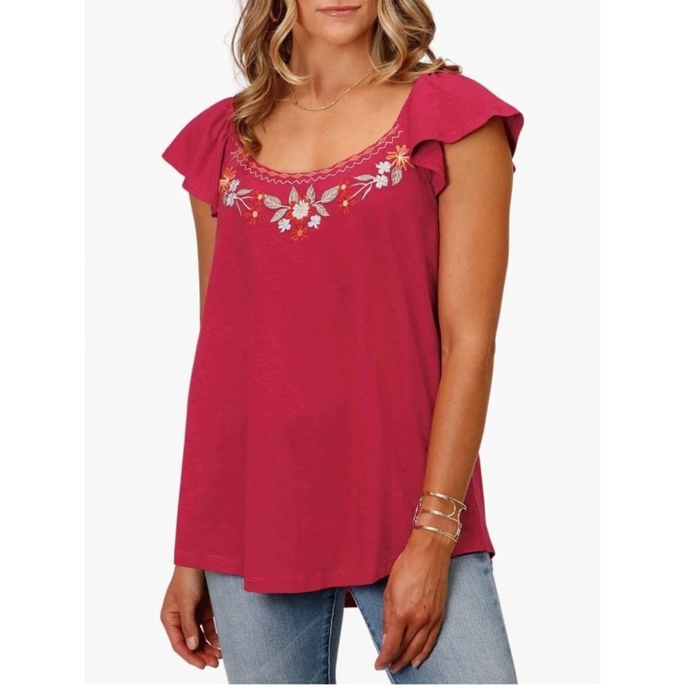 Roper Studio West Pink Embroidered Western Blouse Cotton Rodeo Cowgirl Top Sz‎ L
